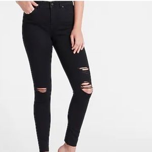 Express Skinny Mid Rise Distressed Black Jeans